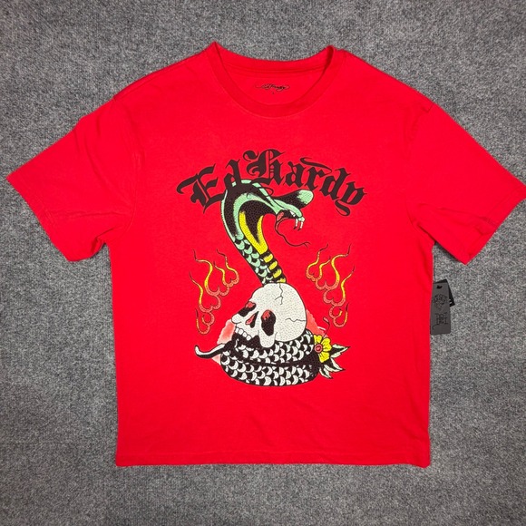 Ed Hardy Other - Ed Hardy Mens Cobra Skull Rhinestone Graphic T-Shirt Red L EHM1101-26RS